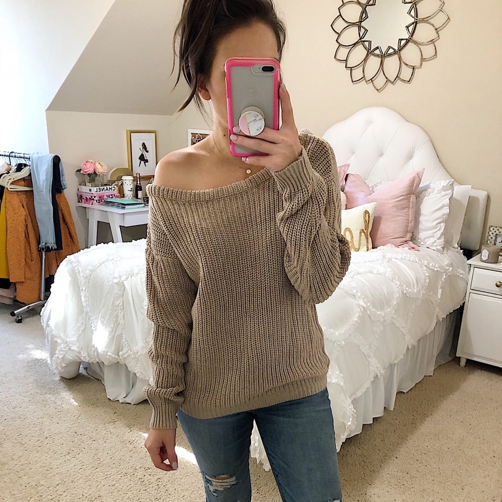 Off the shoulder knitted sweater